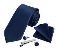 Beaface Men Ties Set, Navy Ties for Wedding Business, Men's Ties and Pocket Square Cufflinks Tie Clip 5 PCS Set (Navy)