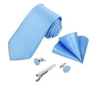 Beaface Men Ties Set, Solid Color Ties for Wedding Business, Men's Ties and Pocket Square 5 PCS Set (Light Blue)