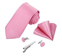 Beaface Men Ties Set, Solid Color Ties for Wedding Business, Men's Ties and Pocket Square 5 PCS Set (Pink)