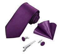 Beaface Men Ties Set, Solid Color Ties for Wedding Business, Men's Ties and Pocket Square 5 PCS Set (Purple)