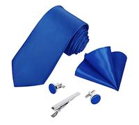 Beaface Men Ties Set, Solid Color Ties for Wedding Business, Men's Ties and Pocket Square 5 PCS Set (Royal Blue)