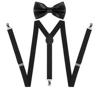 Beaface Men's Braces and Bow Tie Set, Adjustable Elastic Suspenders with 3 Strong Clips, Formal/Elegant Style, Black