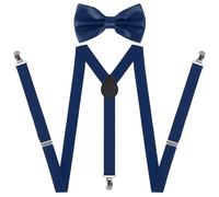 Beaface Men's Braces and Bow Tie Set, Braces for Men Trousers with 3 Strong Clips, Adjustable Elastic Suspenders Braces for Wedding Business Casual (Navy)
