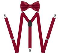 Beaface Mens Braces and Bow Tie Set, Braces for Men Trousers with 3 Strong Clips, Adjustable Elastic Suspenders for Wedding Business Casual (Burgundy)