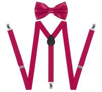 Beaface Mens Braces and Bow Tie Set, Braces for Men Trousers with 3 Strong Clips, Adjustable Elastic Suspenders for Wedding Business Casual (Pink)