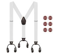 Beaface Men's Braces Button End, Button Braces for Men Trousers Heavy Duty, Men Braces for Trousers with Buttons 1.4" Wide Adjustable Elastic Y Shape (White)