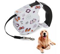 Beaface Retractable Dog Lead Extendable 16ft/5M, Retractable Dog Leads for Small Medium Dogs Up to 25KG, Extendable Dog Leads with Anti-Slip Handle, Anti-Tangled Strong Nylon Tape (Butterfly Flowers)