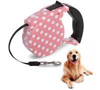 Beaface Retractable Dog Lead Extendable 16ft/5M, Retractable Dog Leads for Small Medium Dogs Up to 25KG, Extendable Dog Leads with Anti-Slip Handle, Anti-Tangled Strong Nylon Tape (Pink White Dot)