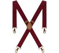 Beaface Vintage Braces for Men with 4 Snap Hook-Clips, Men Braces for Trousers Heavy Duty X Shape Adjustable Elastic Suspenders (Burgundy)