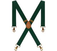 Beaface Vintage Braces for Men with 4 Snap Hook-Clips, Men Braces for Trousers Heavy Duty X Shape Adjustable Elastic Suspenders (Green)