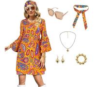 Beafaeur Hippie Costume Women's 70s (Yellow, 3XL)