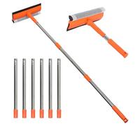 Beafaoo 2-in-1 Window Cleaning Equipment, Telescopic Stainless Steel Pole up to 218cm, Mesh Sponge & Streak-Free Silicone Squeegee for Windows, Skylights, Shower Doors, Mirrors & Car Windshields