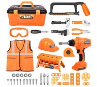 Beafaoo 44 Pcs Kids Tool Set, Kids Tool Box with Kid Tape Measure, Hard Hat and Toy Drill, Simulation Construction Toys with A Safety Vest for Boys and Girls 3 4 5 6 7 8 Years Old
