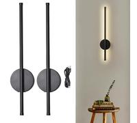 Beafaoo Battery Operated Wall Lights, Rechargeable Walls Light with Remote Control, 3 Colour Temperature Stick on Lights for Walls, Black 80 CM, Wireless Wall Sconces Set of 2 for Living Rooms