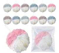 BEAGERUO 12 Pack Travel Size Loofah Individually Wrapped, 30 g Shower Puffs for Body, Mini Bath Sponge Bulk, Multicolor