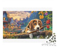 Beagle 100% Recycled Cardboard Beagle Resting on Steps 1000Pc Jigsaw Puzzle Adults Fun Activity for Rainy Days 38x26cm/1000pcs