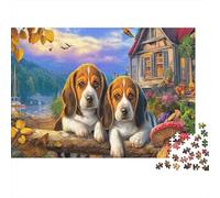 Beagle 1000 Pc Jigsaw Puzzle Recycled Paper Two Beagles Resting in Blooms House Backdrop for Adults Educational Game Decompression Impossible Hard Challenge Gift 70x50cm/1000pcs