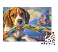 Beagle 1000 Piece Beagle Tug Cardboard Jigsaw Puzzle for Adults 14+ Kids 12+ Brain Training Stress Relief Collectible Item Missing Piece Guarantee 70x50cm/1000pcs