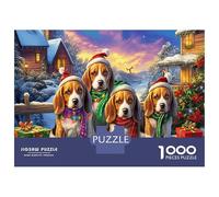 Beagle 1000-piece Cardboard Jigsaw Puzzle Four Beagles in Christmas Challenging Senior Puzzle Enthusiasts Mental Stimulation Brain Teaser Solo Play Home Leisure 52x38cm/1000pcs