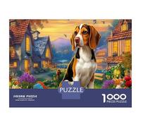 Beagle 1000 Piece Premium Cardboard Jigsaw Puzzle Beagle in Village Garden Challenging Puzzle Enthusiasts Adults Brain Teaser Mental Stimulation Solo Leisure Play 70x50cm/1000pcs