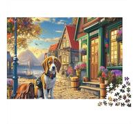 Beagle 1000 Piece Premium Cardboard Jigsaw Puzzle for Adults Beginners Couple Partners Beagle Walks Coastal Street Puzzle Fun Present Activity for Home 38x26cm/1000pcs