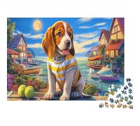 Beagle 1000 Piece Sturdy Cardboard Jigsaw Puzzle Beagle in Yellow White Stripes Family Jigsaw for The Whole Family Family Fun Lovers All Ages Housewarming Gift Puzzle 38x26cm/1000pcs