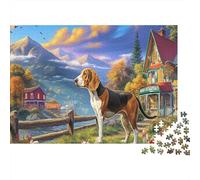 Beagle 1000 Piece Thick Cardboard Jigsaw Puzzle Beagle Walks Fence & Mountain Impossible Hard Difficult Great Gift Idea Birthday Gift for Family 70x50cm/1000pcs