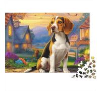 Beagle 1000 Pieces Jigsaw Puzzles Engaging Family Games Beagle Looking Back in Village Jigsaw Puzzle Beautiful Decoration for Adults And Kids 52x38cm/1000pcs