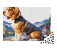 Beagle 1000 Pieces Jigsaw Puzzles Engaging Family Games Beagle Looking Back in Village Jigsaw Puzzle Beautiful Decoration for Adults And Kids 52x38cm/1000pcs
