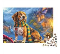 Beagle 1000 Pieces Thick Cardboard Jigsaw Puzzle with Pumpkin in Town for Teens 12-18, Brain Training Puzzle, Holiday Activity, Thoughtful 38x26cm/1000pcs
