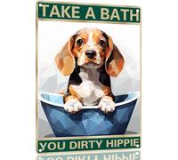 Beagle 8x12 Inch Aluminum Sign for Dog Lovers Take A Bath You Dirty Hippie-Vintage Retro Dog Metal Wall Art,Dog Hippie Metal Tin Sign for Home Toilet Bathroom