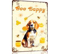 Beagle 8x12 Inch Retro Metal Tin Sign Vintage Tin Sign Bee Happy Country Farm Kitchen Wall Home Decor Art Tin Signs for Dog Lover Home Decor Farm Docor