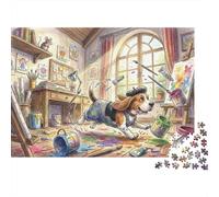 Beagle Artist 1000 Piece Wooden Jigsaw Puzzle,Adults & Kids 14+,Gift Idea,Stress Relief,Impossible Challenge,Home Wall Decor,Wood,Educational Toy (75x50cm)