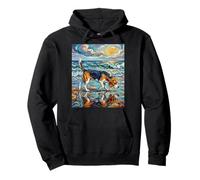 Beagle at the Beach Summer Artwork Dog Lover Coastal Art Pullover Hoodie