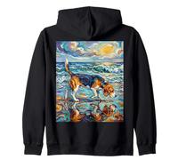 Beagle at the Beach Summer Artwork Dog Lover Coastal Art Zip Hoodie