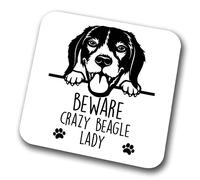 Beagle Beware Crazy Beagle Lady Coaster Pet Present Beagle Dog Mum Dad Friend Joke Funny Gift Birthday Christmas, Hardboard Coaster