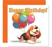 Beagle Birthday Card - Balloon Animals - Happy Birthday Cards for Son Daughter Brother Sister Grandson Granddaughter Niece Nephew Cousin, 145mm Bday Greeting Cards