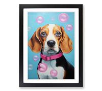 Beagle Bubble Gum Painting Framed Print | A2 Black Framed Wall Art | Ready to Hang | Modern Animal Picture | Living Room Bedroom Lounge Office