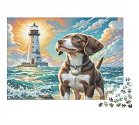 Beagle Cardboard Beagle with Lighthouse And Ocean Waves Premium Jigsaw Puzzle Family Challenging Gift for Kids 38x26cm/1000pcs