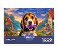 Beagle Cardboard Dog with Chew Toy Village Premium Jigsaw Puzzle Boredom Buster Home Decor 70x50cm/1000pcs