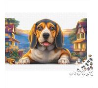 Beagle Colourful Gentle Beagle in Village 1000 Pieces Jigsaws Adults And Children Fun Activity for Rainy Days 52x38cm/1000pcs