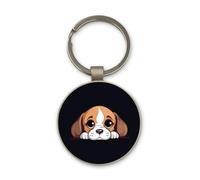 Beagle Cute Cartoonish Dog Breet, Keychain, Glass Round Design, Custom Keyring
