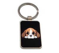 Beagle Cute Cartoonish Dog Breet, Steel Keychain, Black Glass Key Ring, Tag