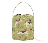 Beagle Cute Dogs Flower Yarn Storage Bag Crochet Yarn Organizer with Holes Travel Storage for Needle Holder Knitting Supplies