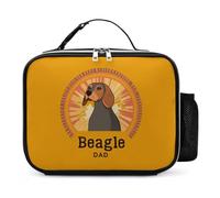 Beagle Dog Dad Leather Insulated Lunch Bag Reusable Lunchbox Portable Tote Bags with Detachable Buckled Handle 21x27x9cm