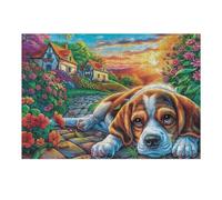 Beagle Dog Flower Field 300 Pieces Set Classic Jigsaw Puzzle Couple Puzzle Partners Logic Skill Wall Decor Easter New Year Gift Eco-friendly Recycled Cardboard 300 PCS