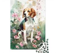 Beagle Dog Flowers 1000 Piece Jigsaw Puzzle, Pet Lover Table Game for Relaxing Weekends 52x38cm/1000pcs