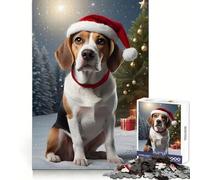 Beagle Dog Funny Christmas for Adults 1000 Piece Jigsaw Puzzle Thought Training Mind Calming Fun Uniform Cut Xmas Gift (38x26cm)