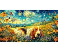 Beagle-Dog-in-Field-with-Butterflies 1000 Piece Educational Game Challenge Jigsaw Puzzles Great Gift Idea Puzzles for Adults Kids Beautiful Decoration Puzzle 70x50/1000pcs