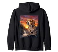 Beagle Dog Lover Vintage Sunset Forest Nature Landscape Art Zip Hoodie